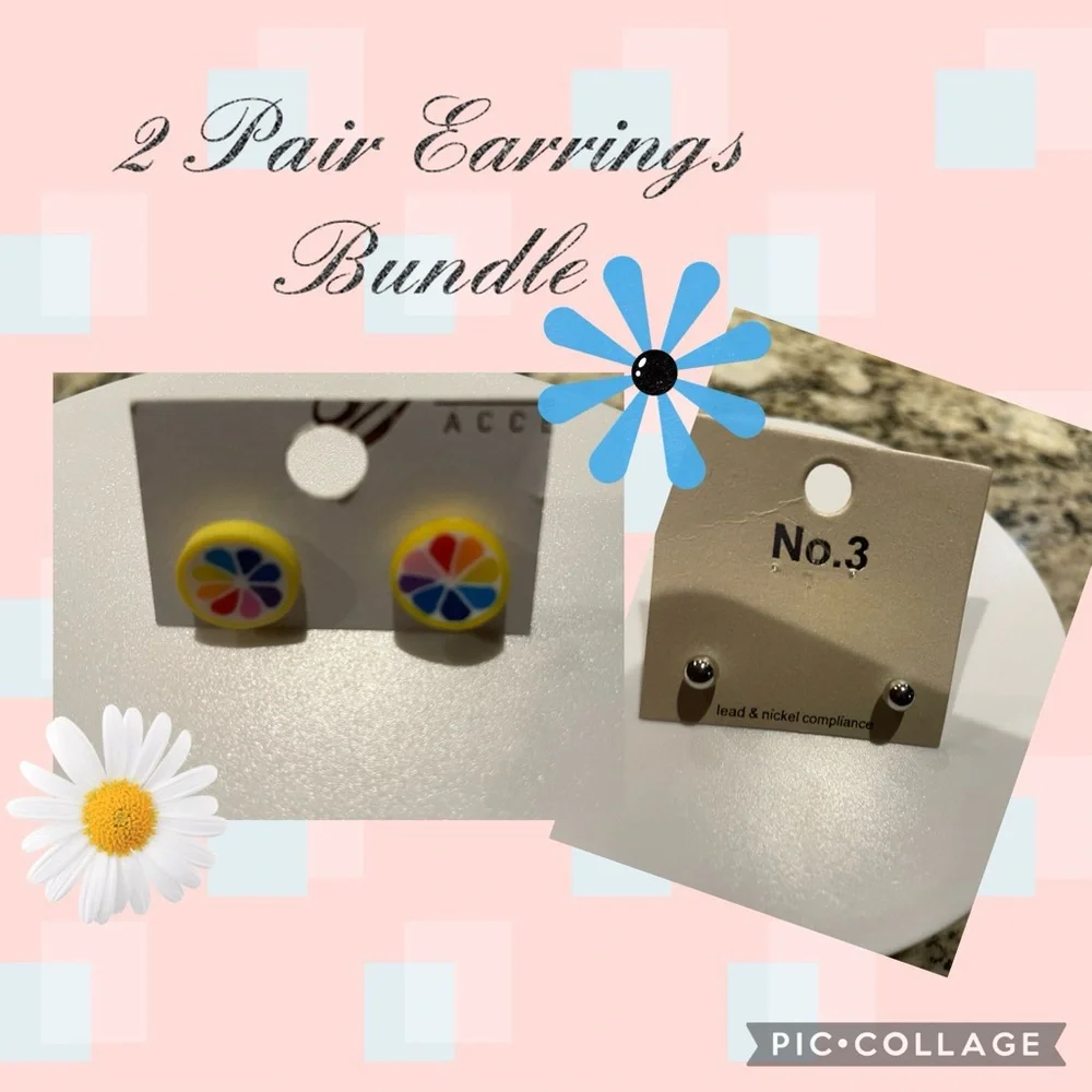 2 Pair kids Earrings Girls/Ladies Bundle 2 for 1 price.Silver balls & yellow NEW